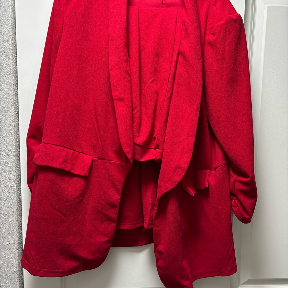 SHEIN Red Blazer Classic Suit Jacket
